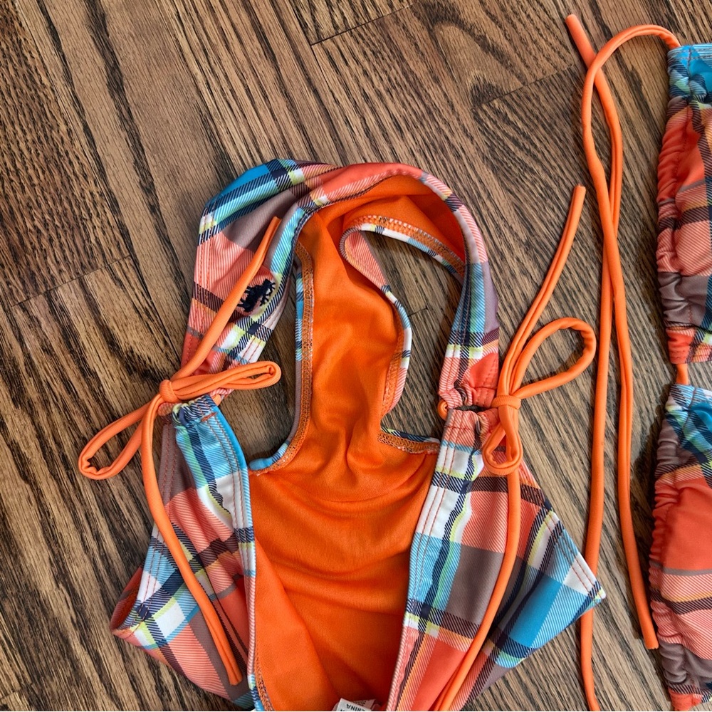 Abercrombie & Fitch orange plaid bikini NWT size XL with bag - Picture 4 of 13